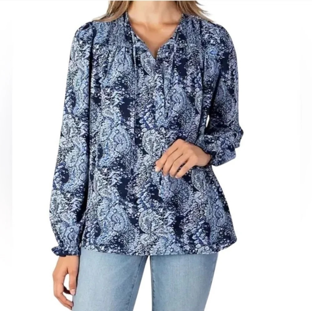 Joie boho Parisian paisley printed blue peasant elastic ruffle sleeves medium
